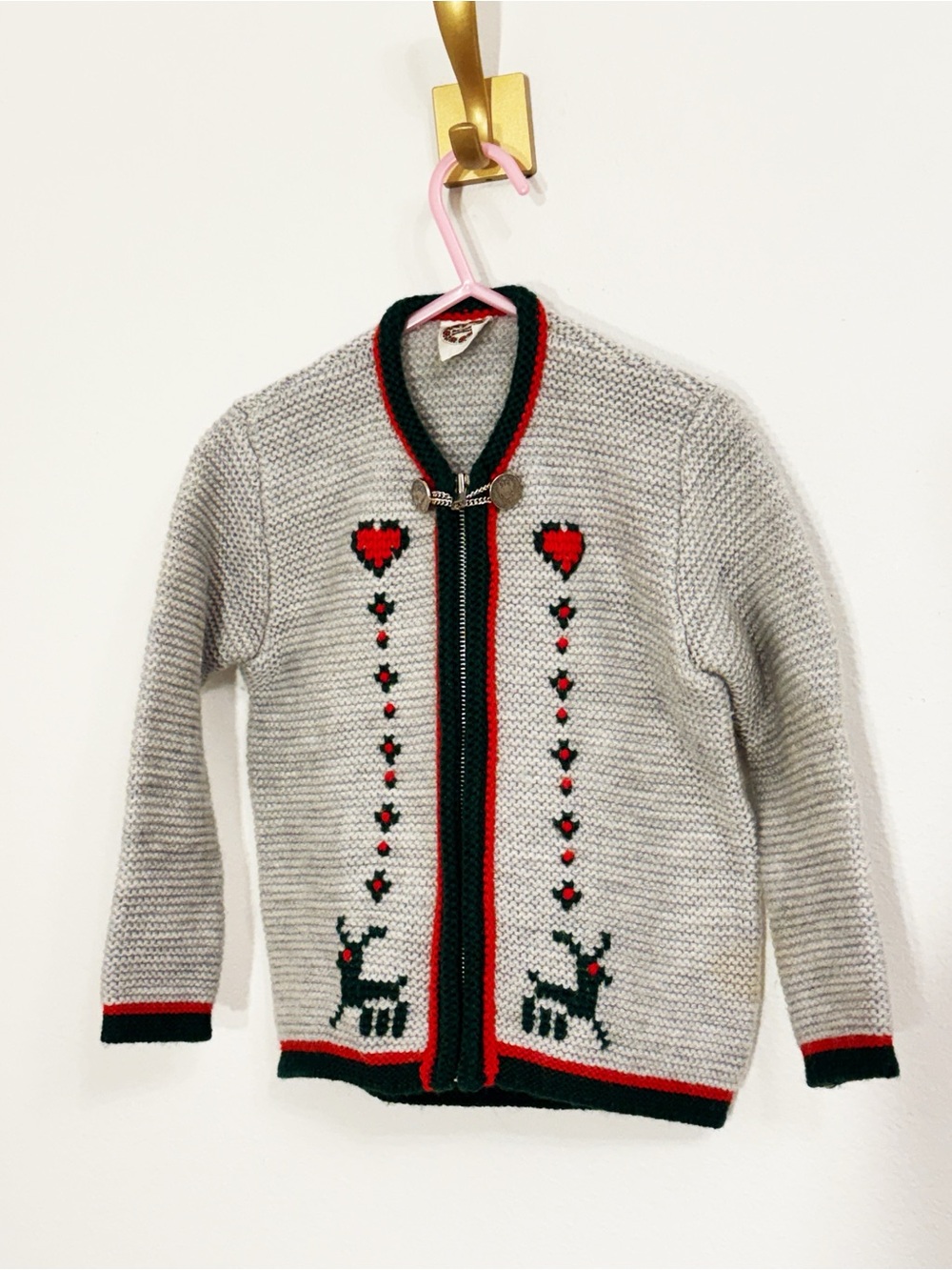 ST. PETER TRACHTEN Knit Reindeer cardigan Sweater In Gray, Zipper Front Size 3/4